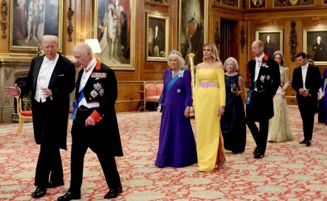 Королева Камила и Мелания Трамп пришли на банкет в платьях цветов флага Украины