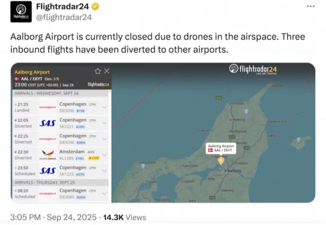 Над Данией фиксируют полеты неопознанных дронов